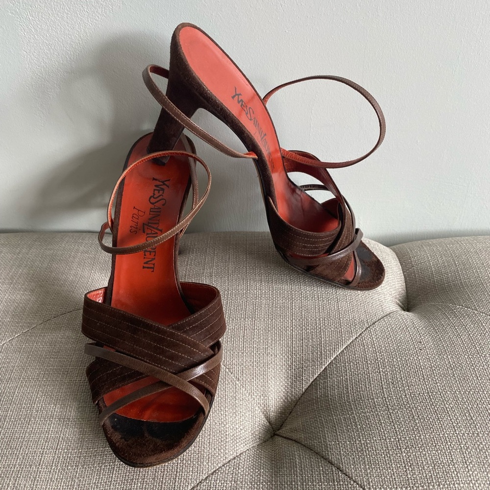 YSL suede ancle strap heels size 37.5 brown